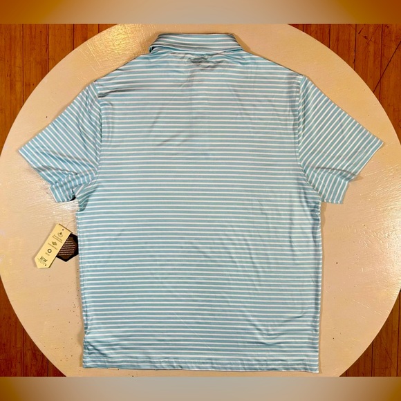 Rorie Whelan Men XL Turquoise Stripe Polo Golf Shirt Performance UPF Wicking NWT - Picture 5 of 9